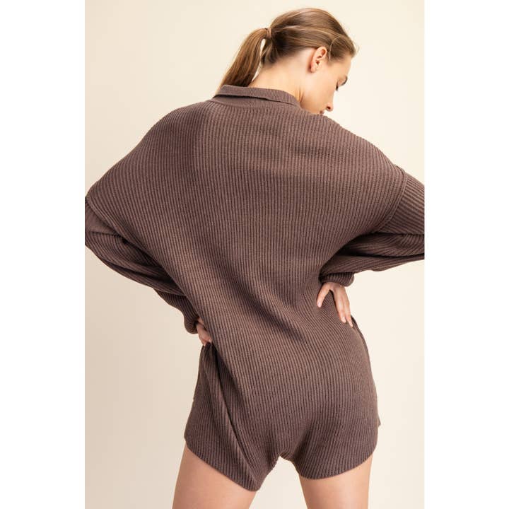 Apolline - Wholesale Romper - Women's - Long Sleeve Ribbed Knit Sweater Romper with Pockets10