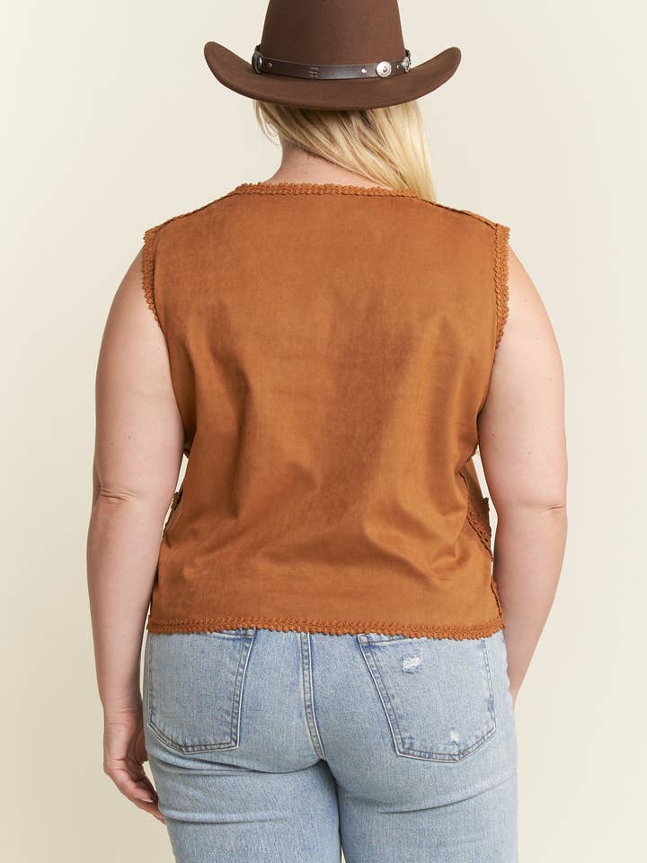 JADE BY JANE PLUS - Wholesale Outerwear Vest - Women's - PLUS SIZE SUEDE VEST WITH LACE TRIM11