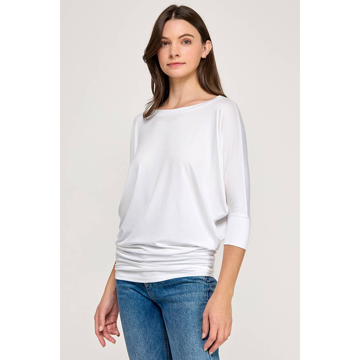 Heimious - Wholesale Knit Top - Women's - 3/4 Dolman Sleeve Round neck Modal Jersey  Top, 250377