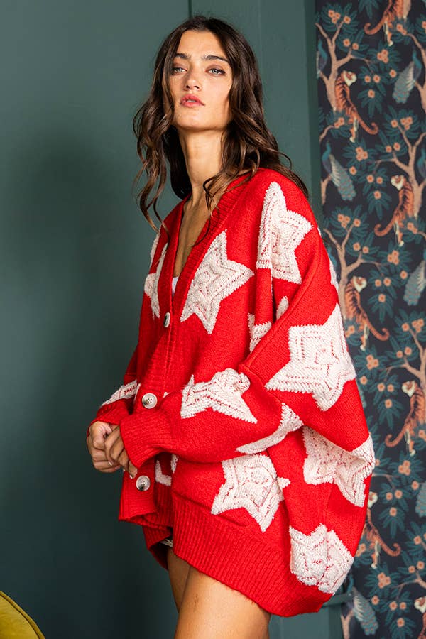 BUCKETLIST INC - Wholesale Cardigan - Women's - IT1670 Oversized Star Pullover Sweater Cardigan50