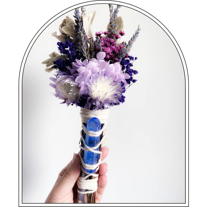 Bohokind - Wholesale Meditation supplies - Dried Flower Wand with Blue Aura Crystal3