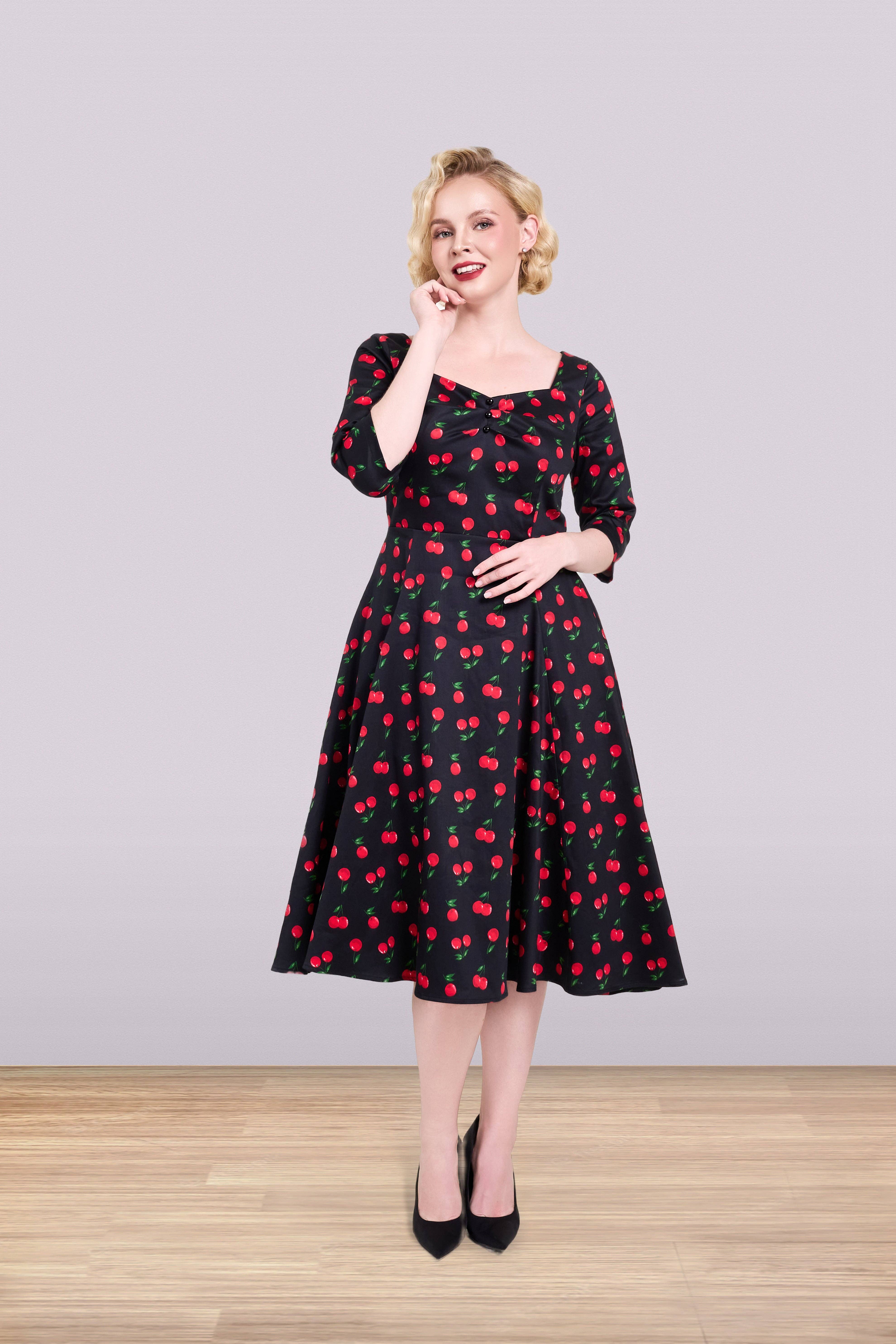 Black Red Linda Cherry Dress 3/4 for wholesale on Faire
