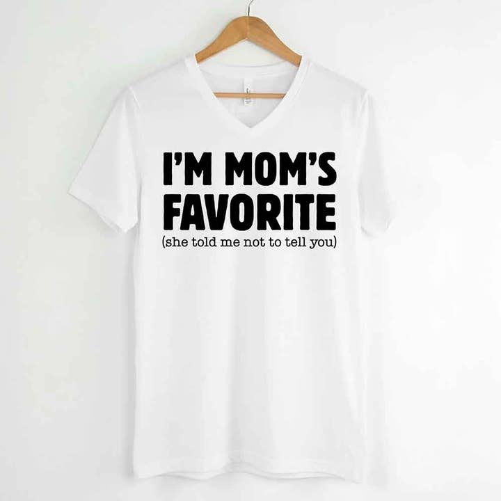 I’m Mom’s Favorite V-Neck - Funny Mom’s Favorite Son & Daughter T-Shirt for wholesale by Adorb Custom Tees