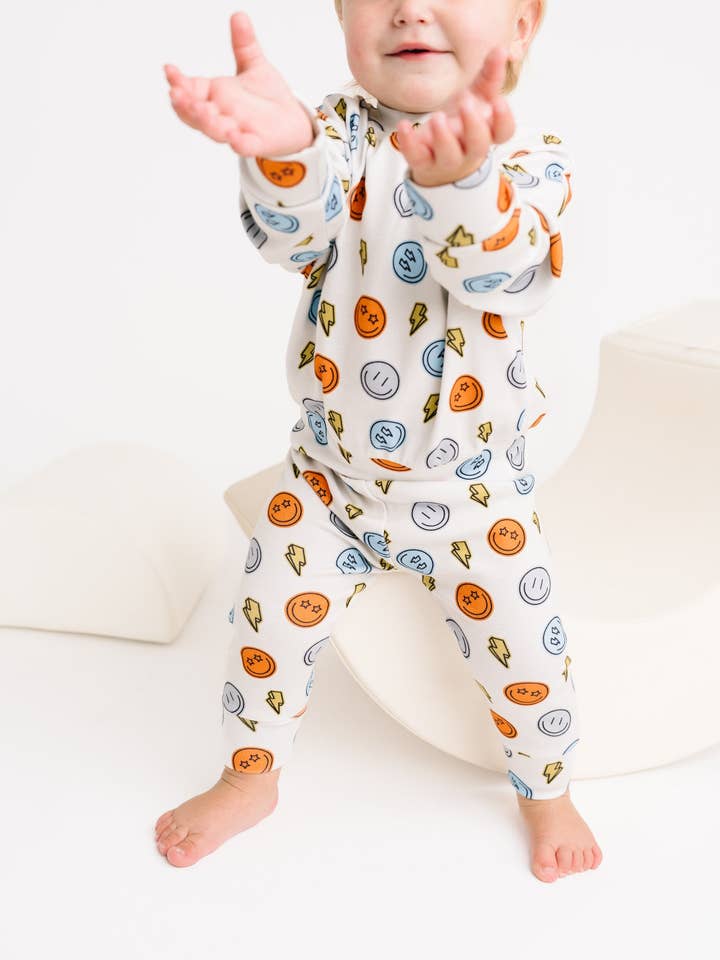 Little One Shop - Wholesale Top & Pant Set - Baby - Electric Smiley Crewneck Set1