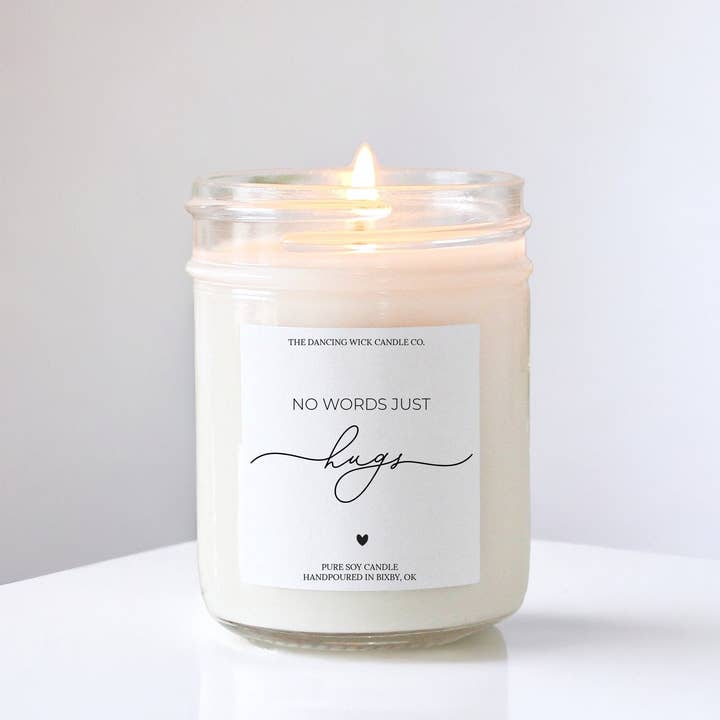 THE DANCING WICK CANDLES - Wholesale Jar/Filled Candle - No Words Just Hugs Candle / Warm Wish Scent / Sympathy Gift