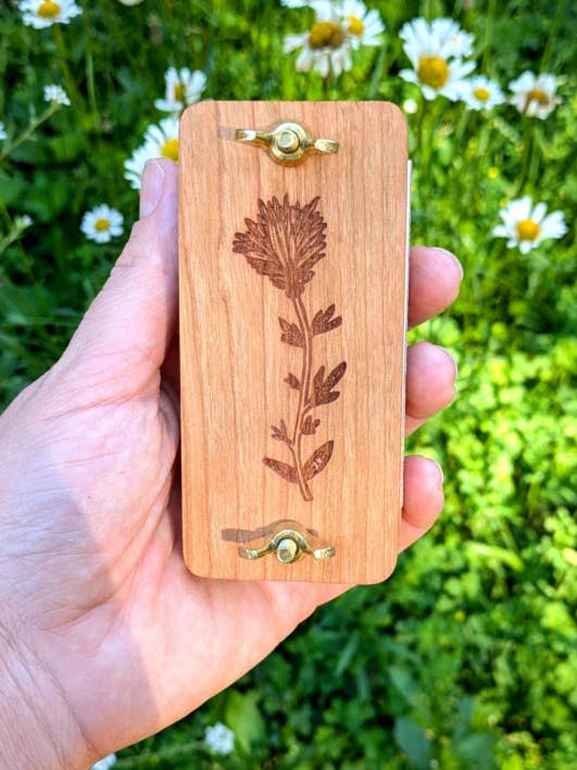 Pocket Sized Flower Press With Indian Paintbrush Design for wholesale by Macon Makes