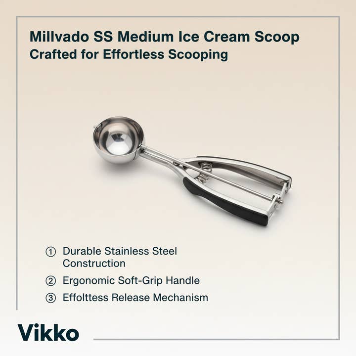 Kadra Kitchenware - Wholesale Ice Cream Scoop - Millvado SS Medium Ice Cream Scoop Soft Grip - Black3