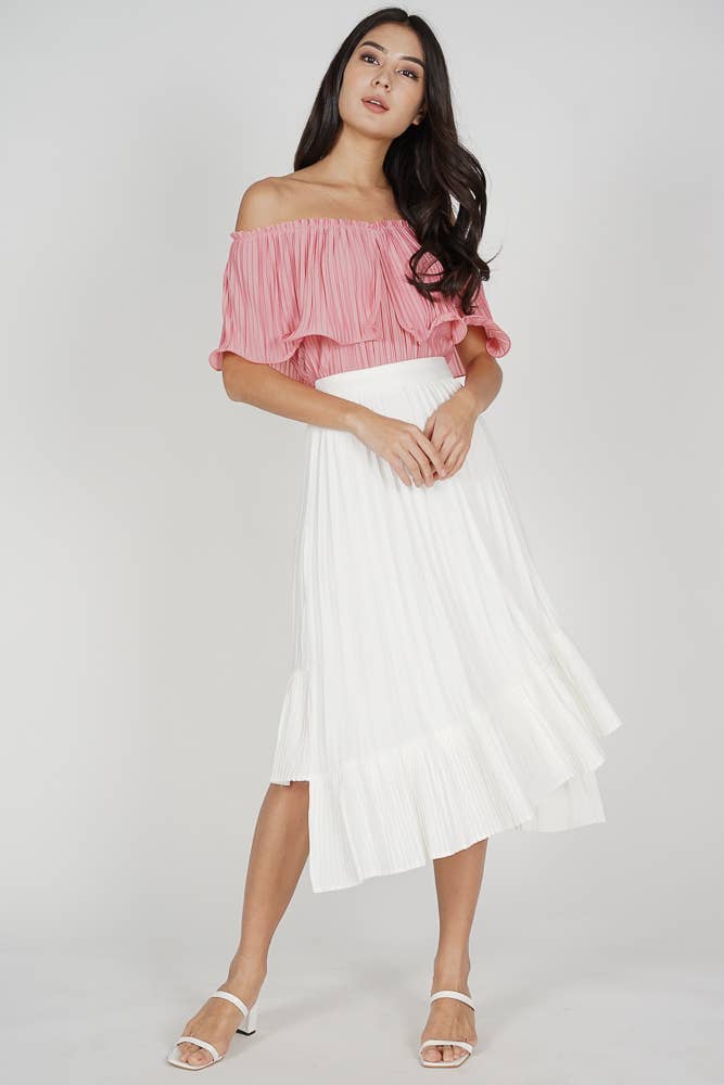 MDS – Großhandel Bluse – Damen – Jubi Rüschen-Top mit Plissee in Rosa0