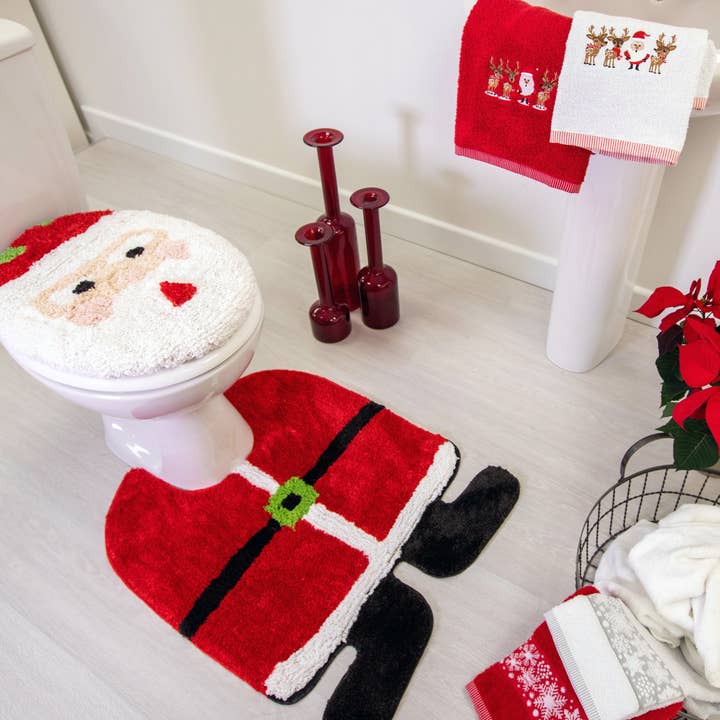 Santa 2pc Toilet Seat Cover & Pedestal Set, Funny Christmas for wholesale by Allure Bath Fashions