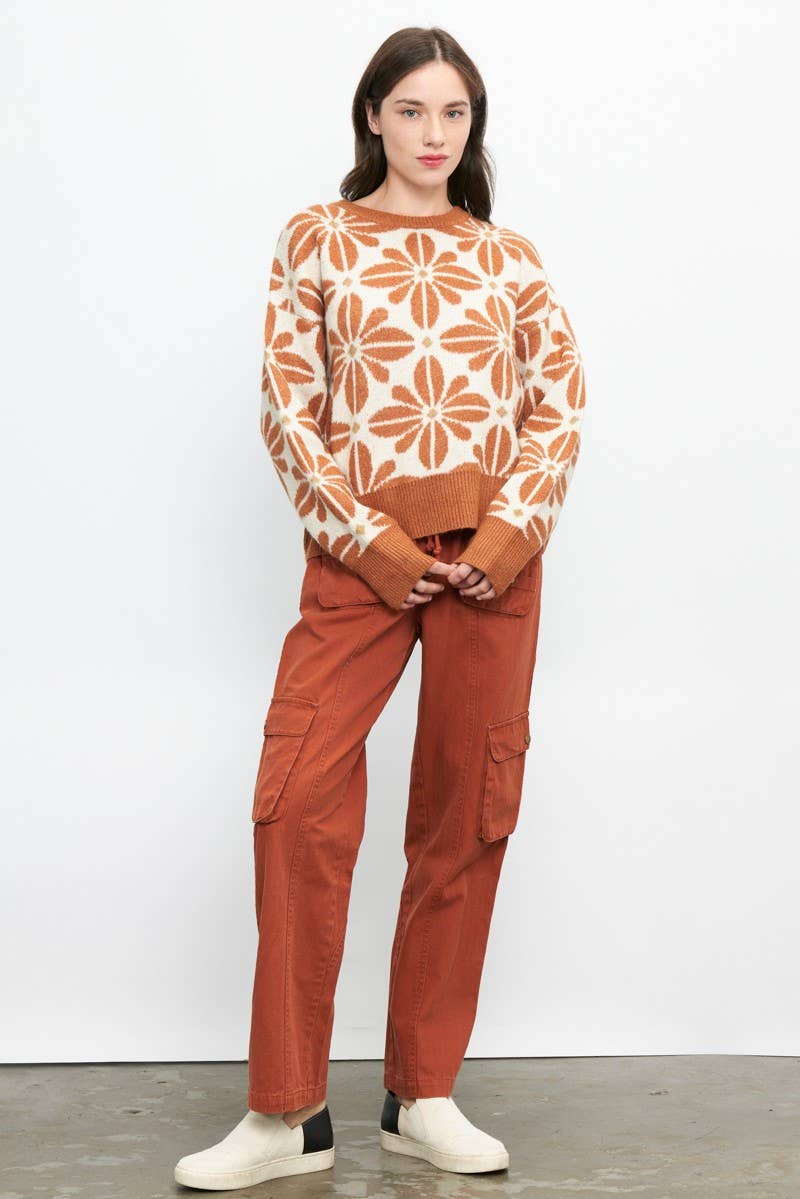 Newbury Kustom - Wholesale Knit Sweater - Women's - 11163-Floral Pattern Crew Neck Sweater5