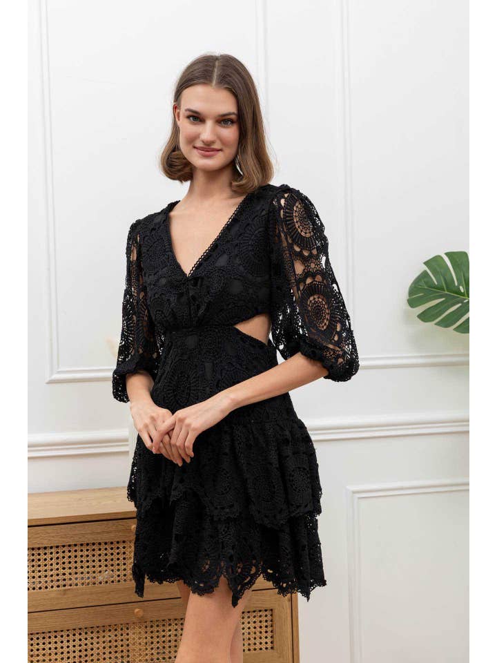 Chilli Girl Collection - Wholesale Dress - Women's - V-neck broderie dress with cut-outs on the waist 6