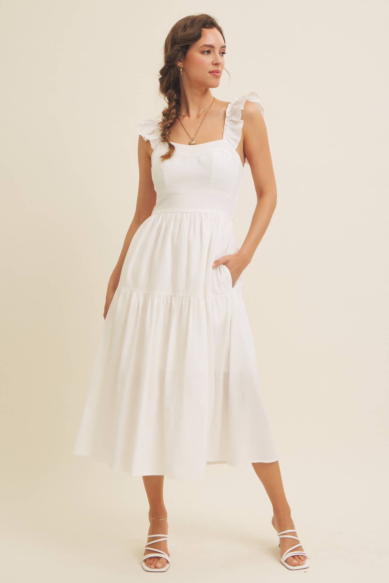 in february – wholesale Klänning - Dam – Klänning midi med volangärmar och sömdetaljer14