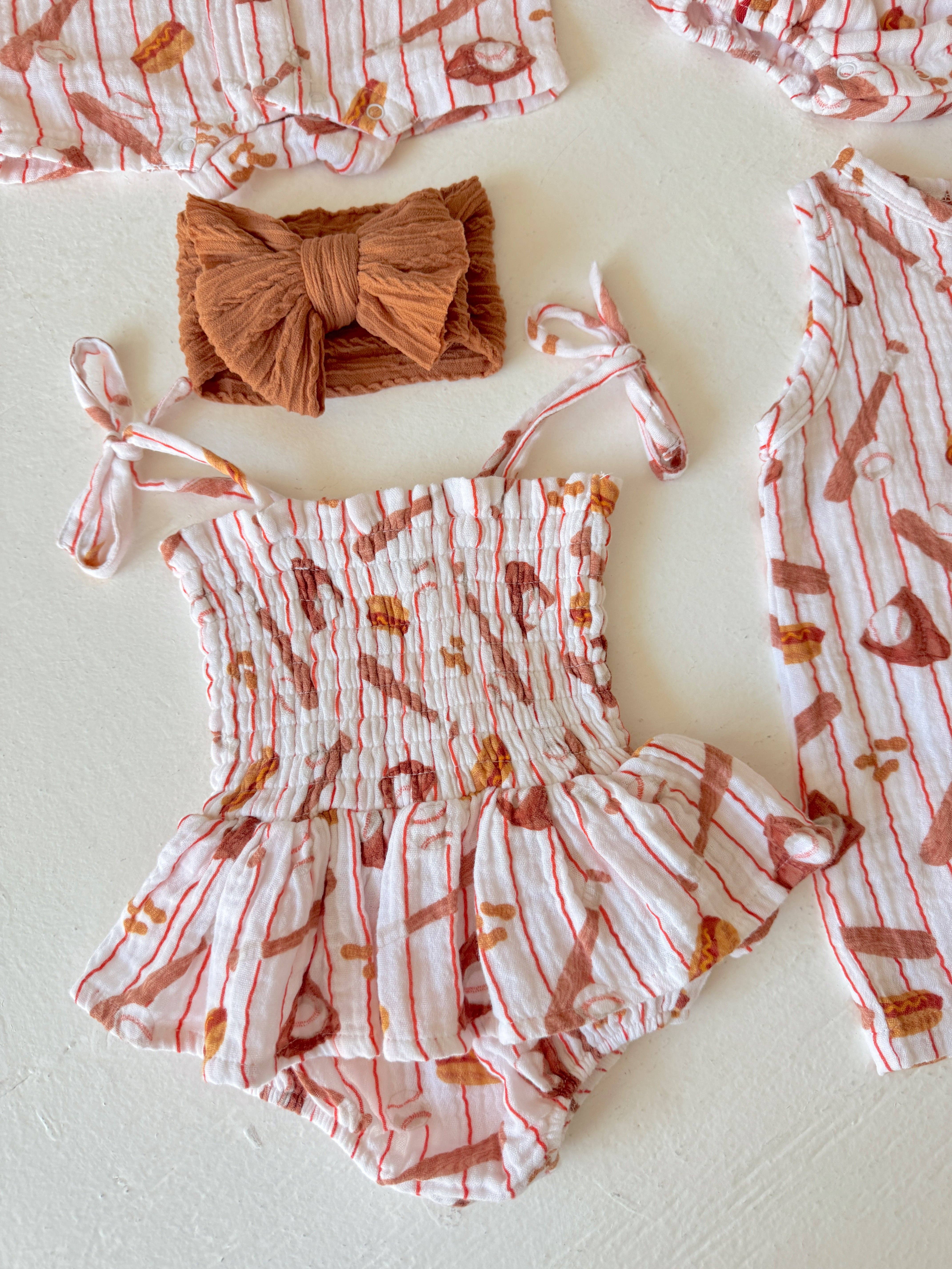 SpearmintLOVE - Wholesale Bodysuit (Non-Footed) - Baby - Muslin Smocked Bubble w/ Skirt, Baseball Game2