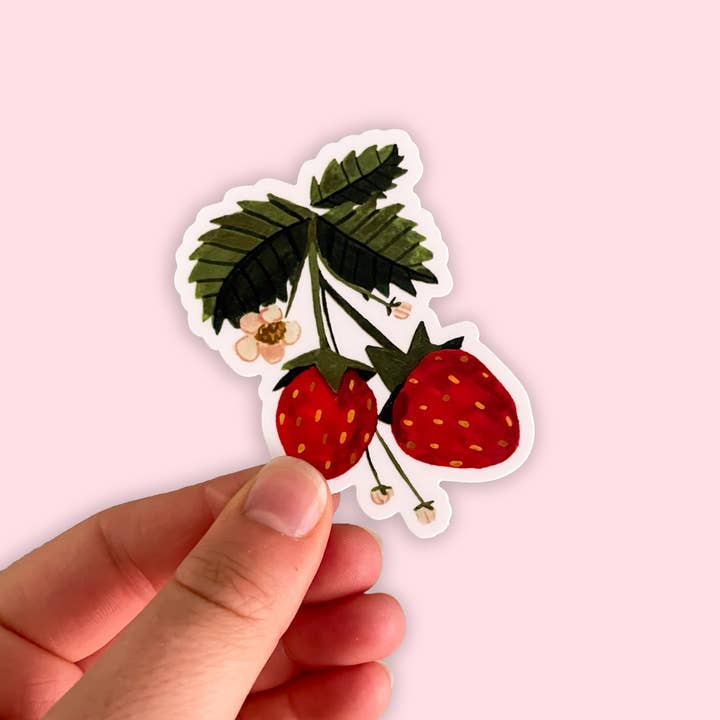 Strawberries - Vinyl Sticker  for wholesale by Leah Bees Creations