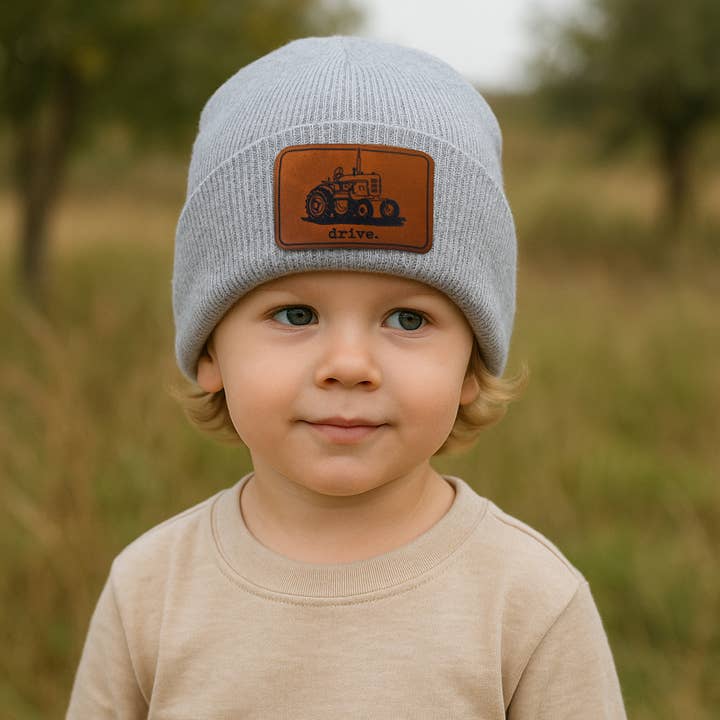 Drive Farm Tractor Kid Beanie Toboggan Winter Hat | 4 Colors for wholesale by Barefoot Baby