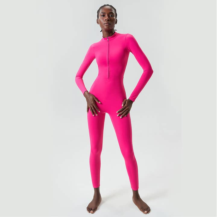 Sodalemon - Wholesale Jumpsuit - Women's - Front Half Zipper Yoga Solid Color Fitness Sports Jumpsuit