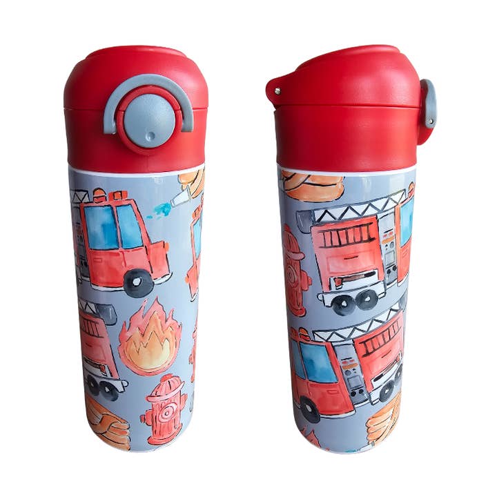Fire Trucks Water Bottle - 12 oz Flip Top with Straw for wholesale by LB Personalized Design