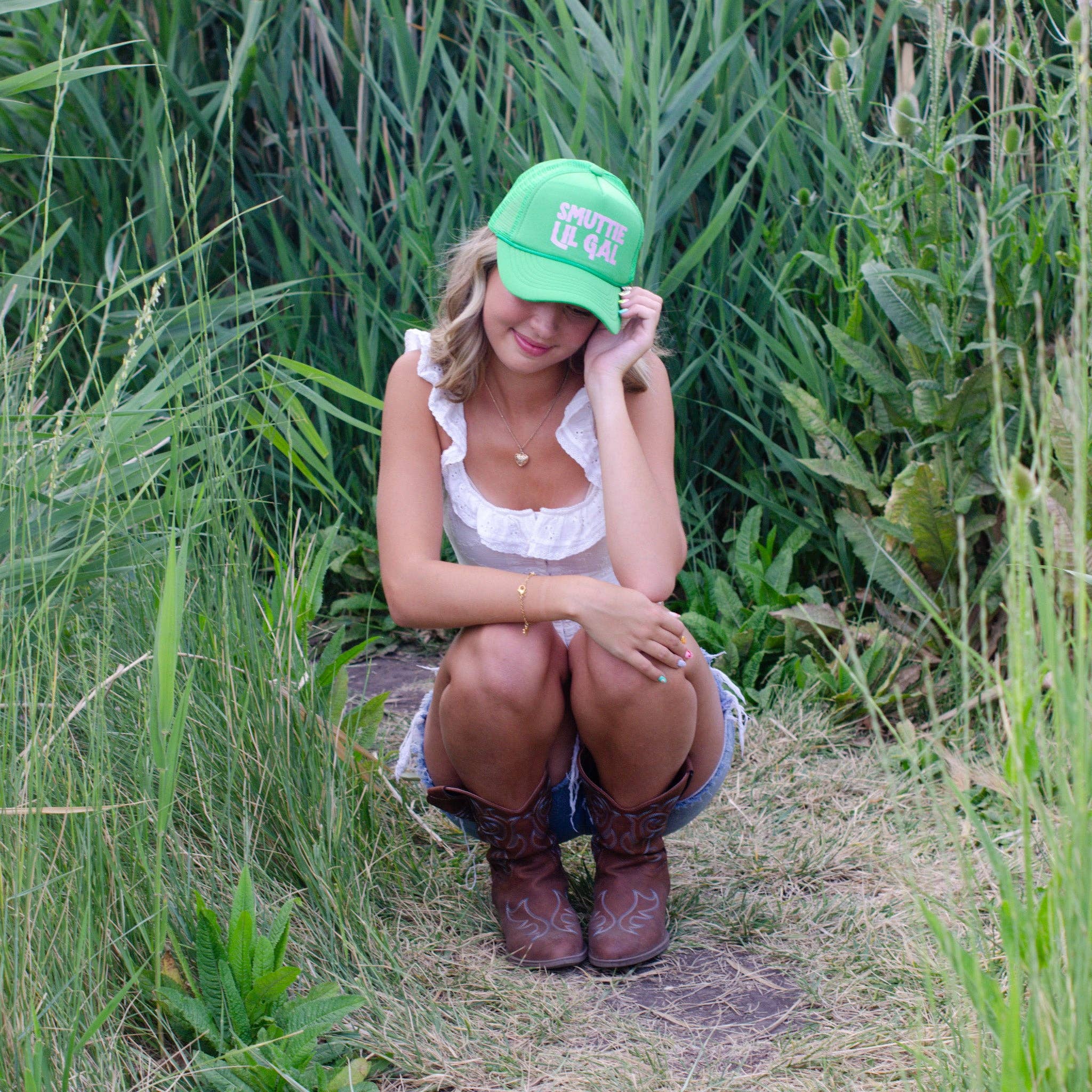 The Vibrant Book Club - Wholesale Trucker Hat - Women's - Smuttie Lil Gal Kelly Green/Pink Hat
