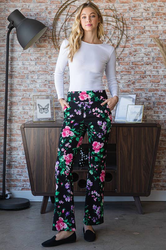 NOIR/ROSE VIF PANTALON À MOTIF FLORAL EP6717-15 en vente sur Faire1