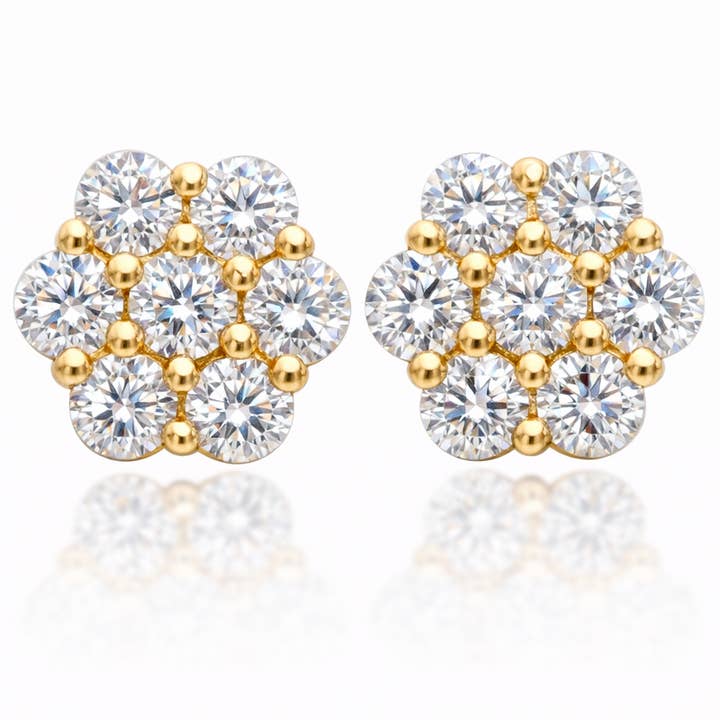 Boucles d'oreilles en forme de fleur avec diamants VS de 1 carat en or 14K de laboratoire. pour la vente par Geneve Diamond