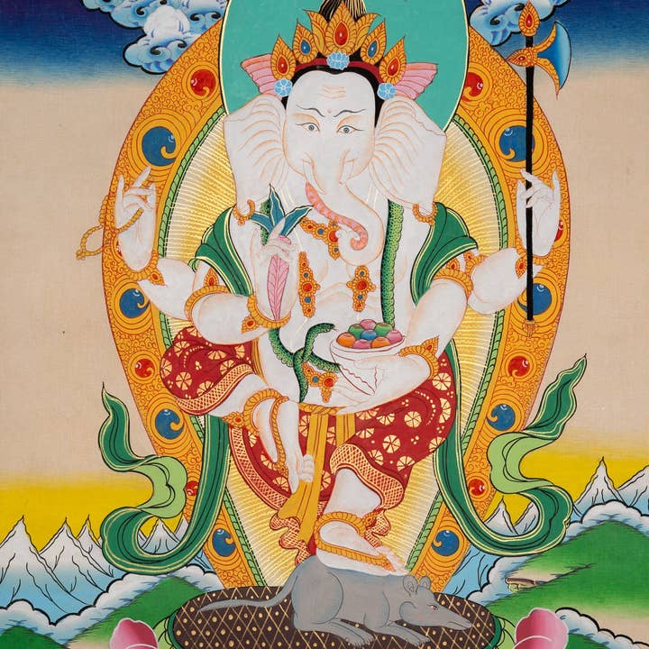 Lucky Thanka - Wholesale Painting/drawing - Sacred Ganesh Hand-Painted Thangka0