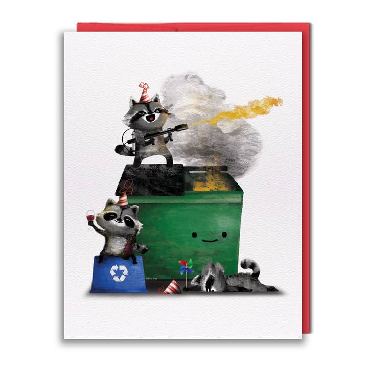 Greeting Card - Dumpster Fire Raccoons for wholesale by studio vcky