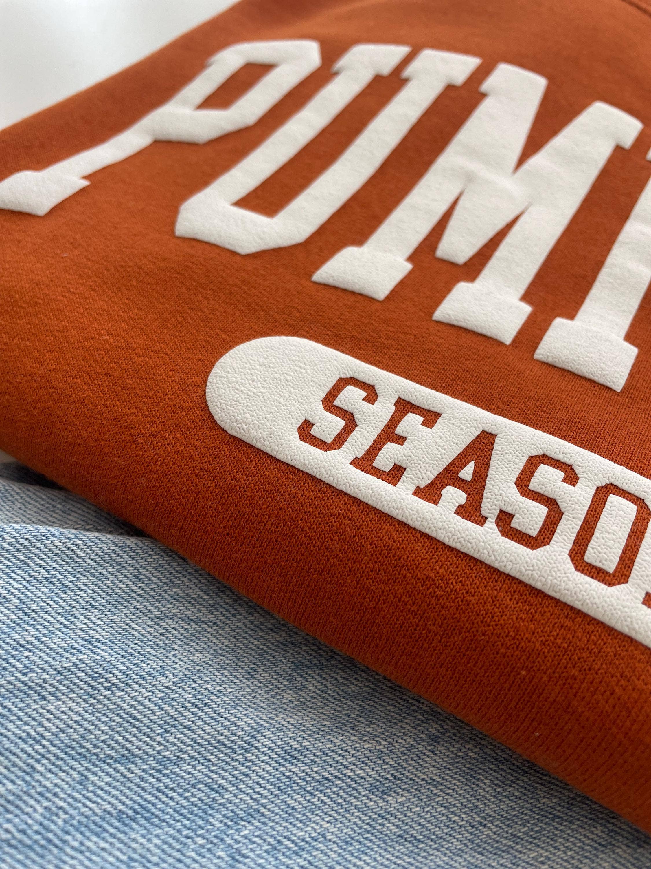 Rust Embossed Fall Pumpkin Season Crewneck Sweatshirt for wholesale on Faire3