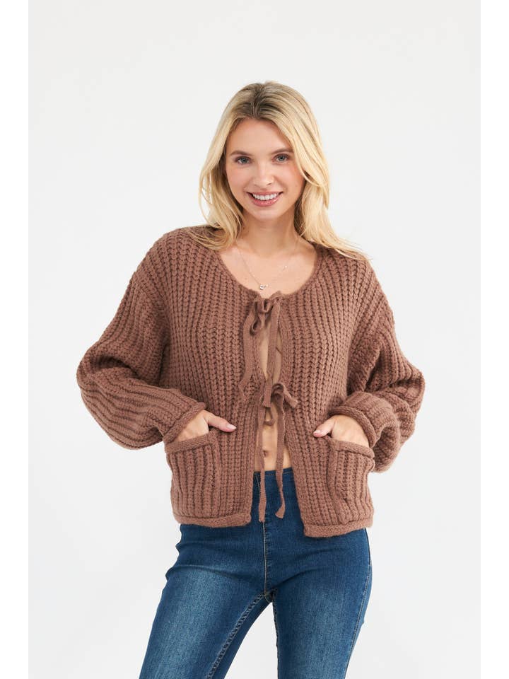 Newbury Kustom - Wholesale Cardigan - Women's - 11316-Tie-Front Knit Cardigan8