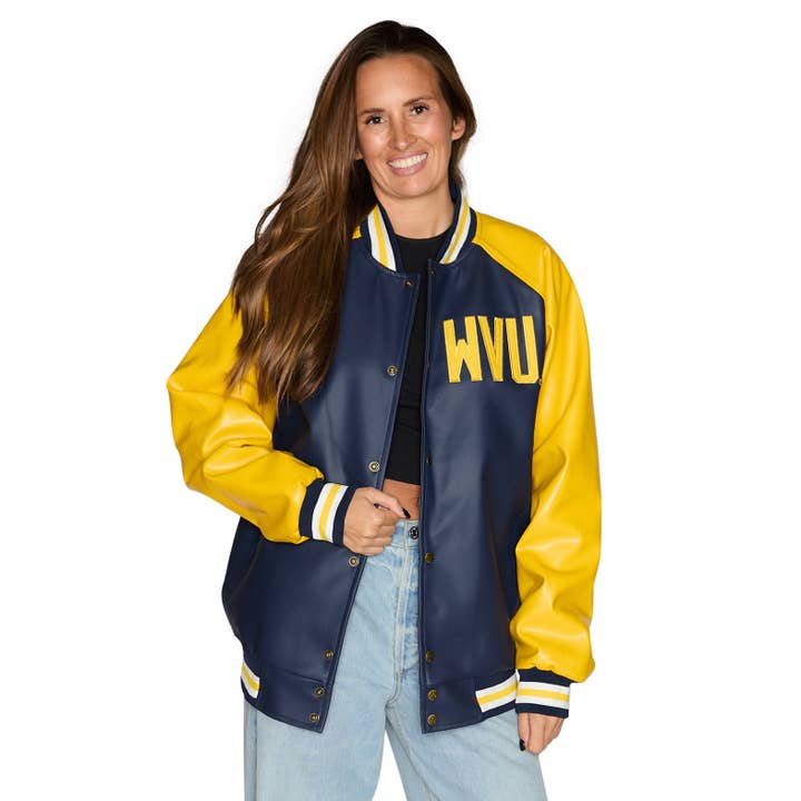 West Virginia Mountaineers Varsity Letterman Jacka för wholesale av Lojo Collegiate Apparel