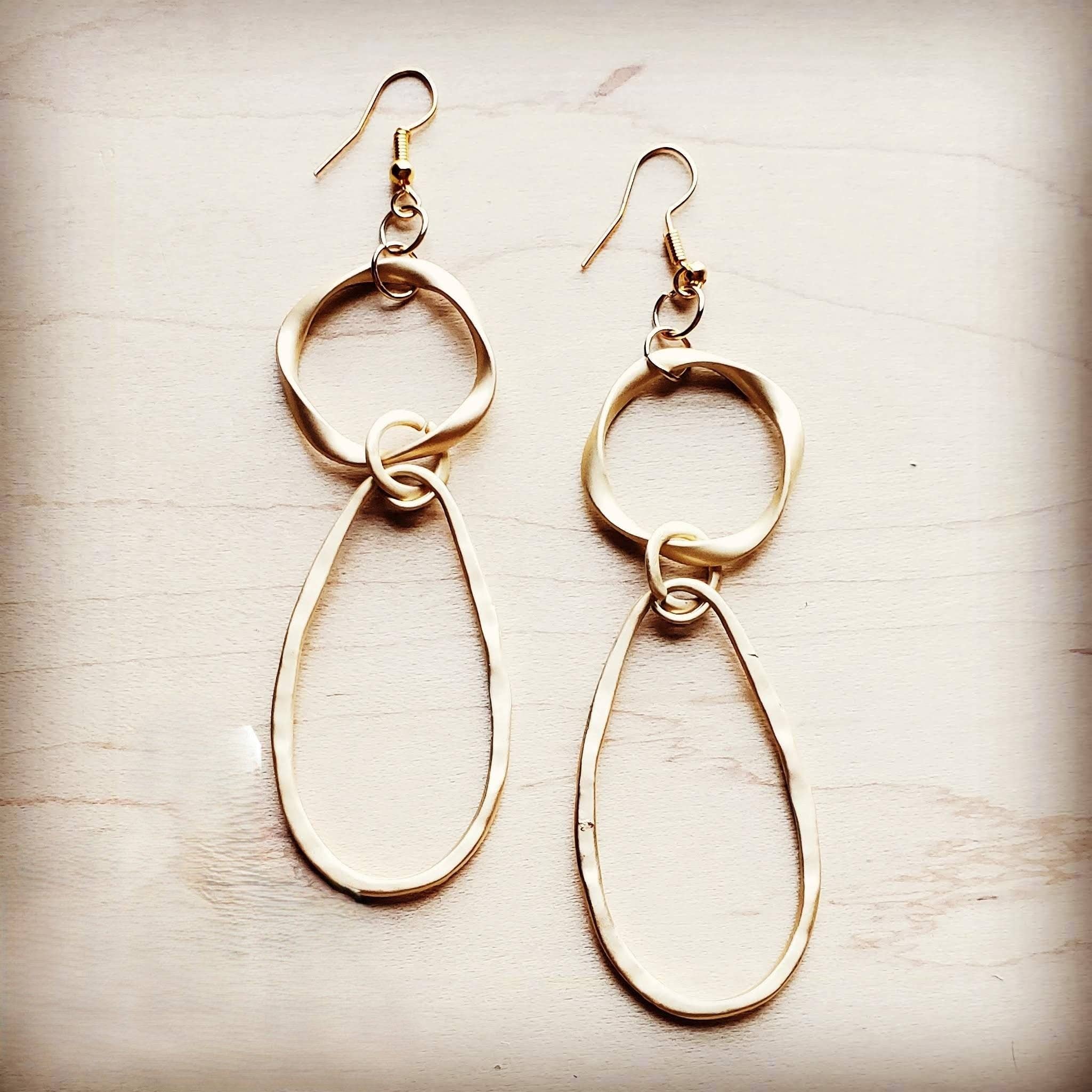 The Jewelry Junkie - Wholesale Dangle Earrings - Matte Gold Hoop Earrings with Oval Hoop Dangle 203u2