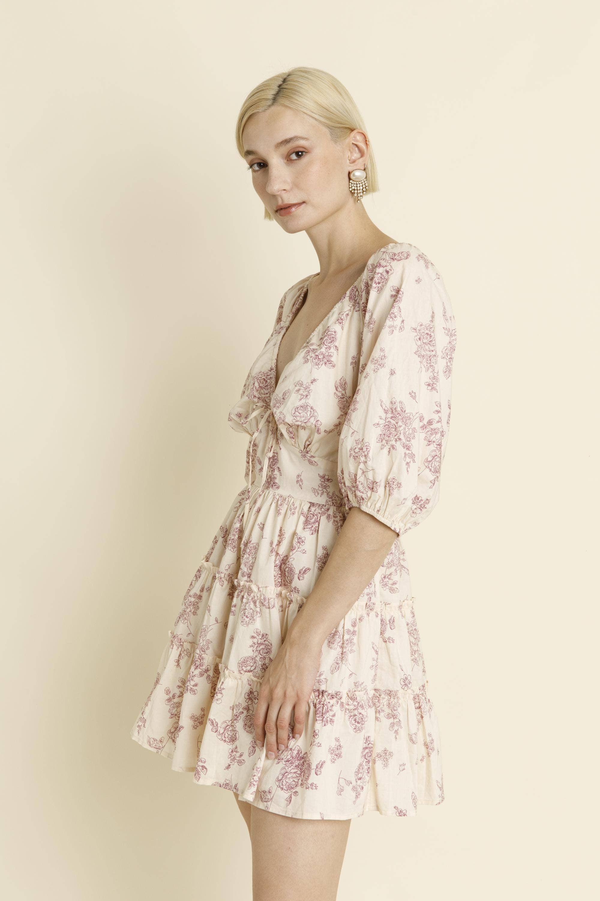 Aureum – wholesale Dress – Women's – AD1912 - FLORAL RUCHED MINI DRESS1