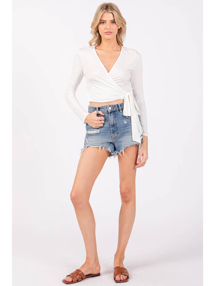 Final Touch - Wholesale Knit Top - Women's - Rayon Modal Wrap Self Tie Detail Top - T30146B