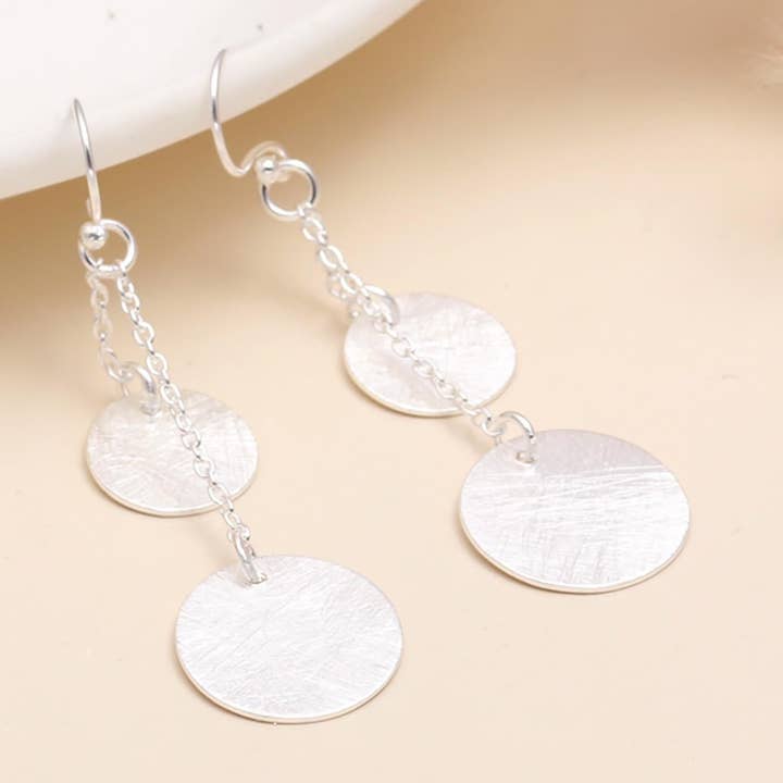 Boucles d'oreilles pendantes longues à disques superposés en argent sterling 925 pour la vente par AG 925 JEWELLERY