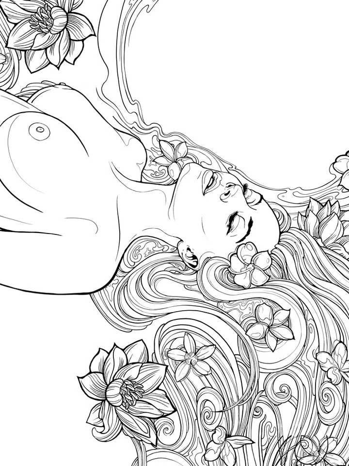 "Maia Dreaming" - Feuille de coloriage archivistique format légal pour la vente par Echo Chernik