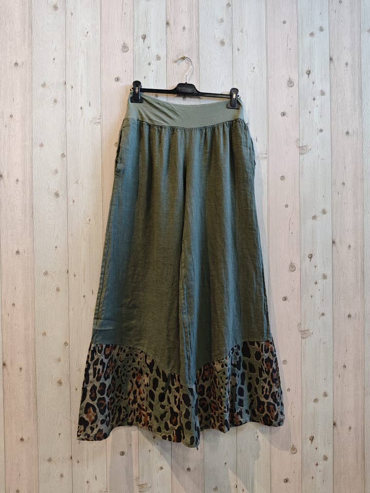 REF 30507 100% LEOPARD PRINTED LINEN PANTS for wholesale by Linen & More