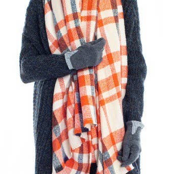 Olive & Pique - Wholesale Scarf - Unisex - Plaid Oversized Blanket Scarf / Shawl, 75" x 31.5", Orange2