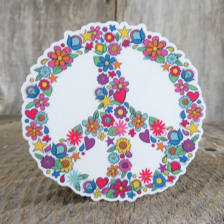 Peace Sign Sign Flowers Branco Cor Impermeável BoHo 70s Style Hippie Portátil Garrafa de Água Hippie por atacado de Kirk's Krafts