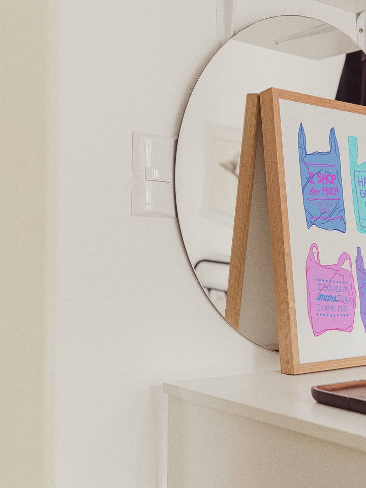"I Shop Too Much" Art Print | Plastic Bags | Size 8.5x11 for wholesale by Ren Design