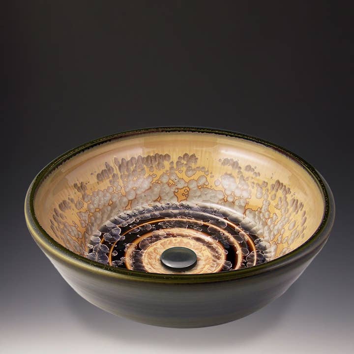 Ceramic Sink, Porcelain Pottery, Bathroom - Mocha Dark Olive for wholesale by Indikoi