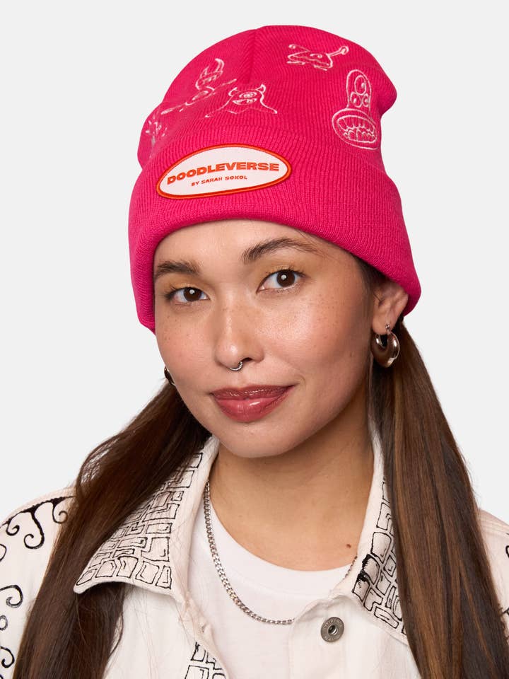 Fuchsia Doodle Beanie for wholesale by Doodleverse by Sarah Sokol Millinery