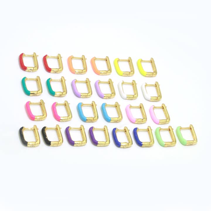 Color Enamel U Shape Hoop Earring, Small Minimalist Oval Hoo for wholesale by Aim Eternal