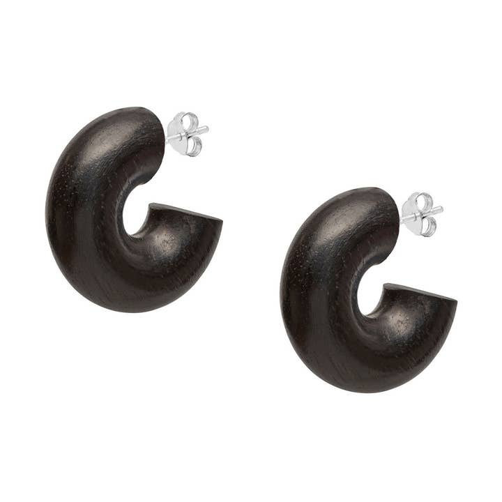 Black Wood chunky Hoop Earrings for wholesale by BRANCH JEWELLERY