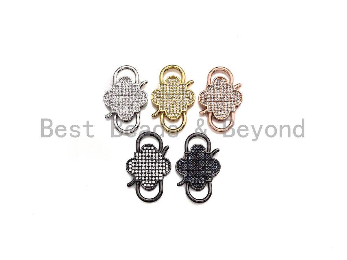 BestBeads&Beyond - Wholesale Clasp - CZ Micro Pave Clover InterLock Clasp, Buckle Interlock, Interlocking Clasp Fastener, 16x26mm, sku#H2860