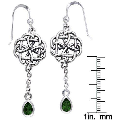 Silver Insanity - Wholesale Dangle Earrings - Sterling Silver Classic Irish Celtic Knot and Emerald-Green Glass Drop Earrings1