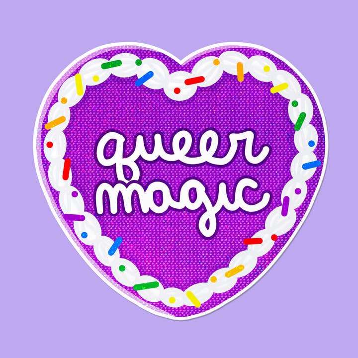 Gâteau Cœur Queer | Autocollant Holographique Alimentaire Vintage Mignon pour la vente par That Queer Card Co
