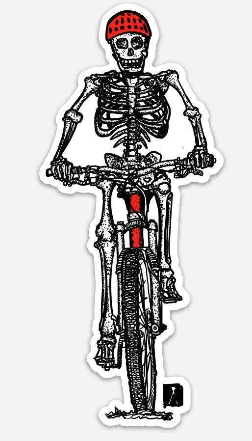 Bellavance Ink - Wholesale Sticker - Skelton Riding Their Mountain Bike Vinyl Sticker0