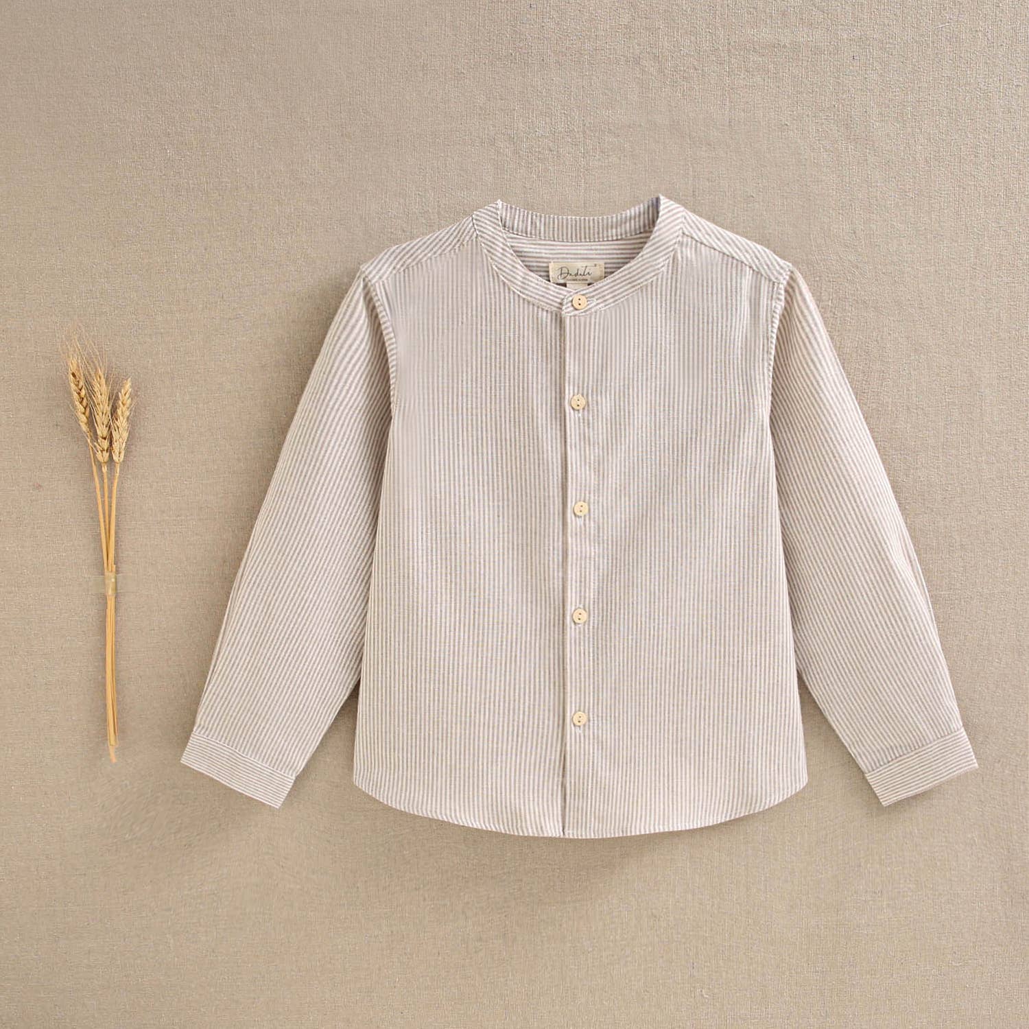 Dadati - Wholesale Button Down Shirt - Kids - Long-sleeved shirt for boys with stripes in tan beige1