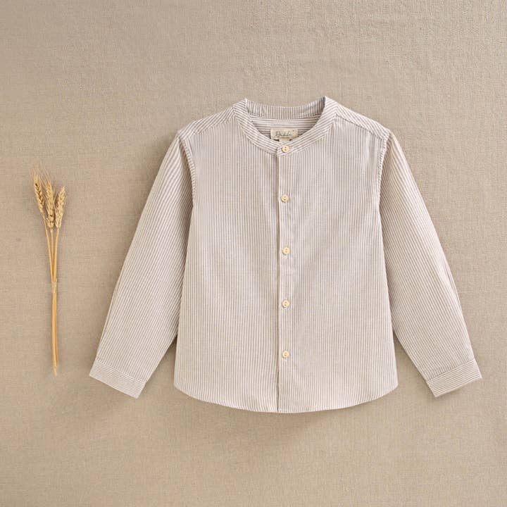 Dadati - Wholesale Button Down Shirt - Kids - Long-sleeved shirt for boys with stripes in tan beige1