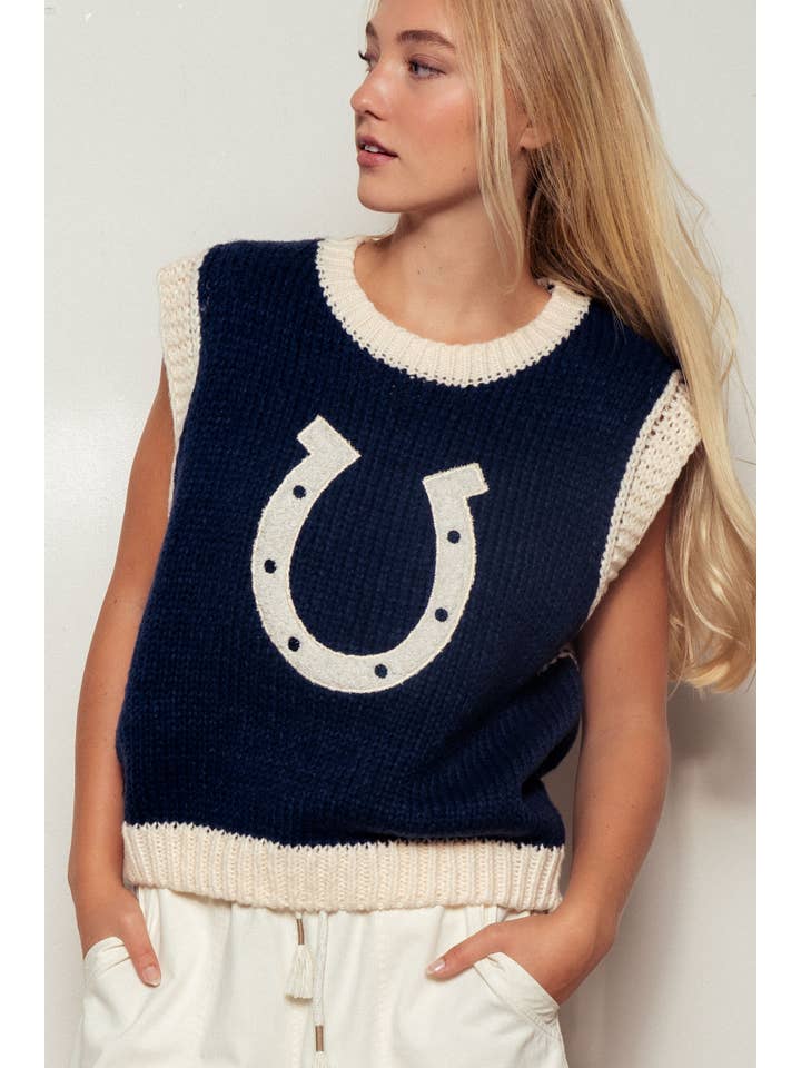 Urban Daizy - Wholesale Sweater Vest - Women's - Western Horseshoe Crochet Knit Ribbed Trim Sweater Vest14