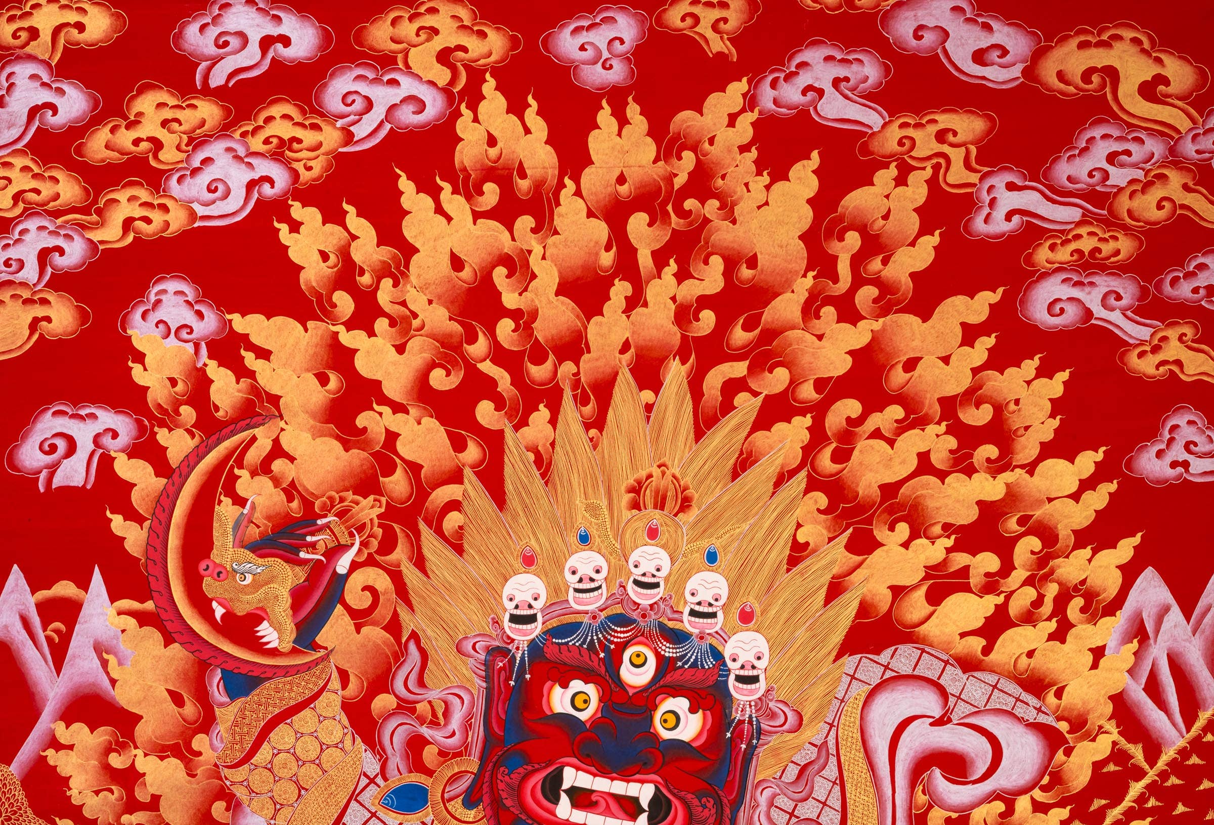 Lucky Thanka - Vente Tapisserie/textile - Thangka de Mahakala courroucé peint à la main3